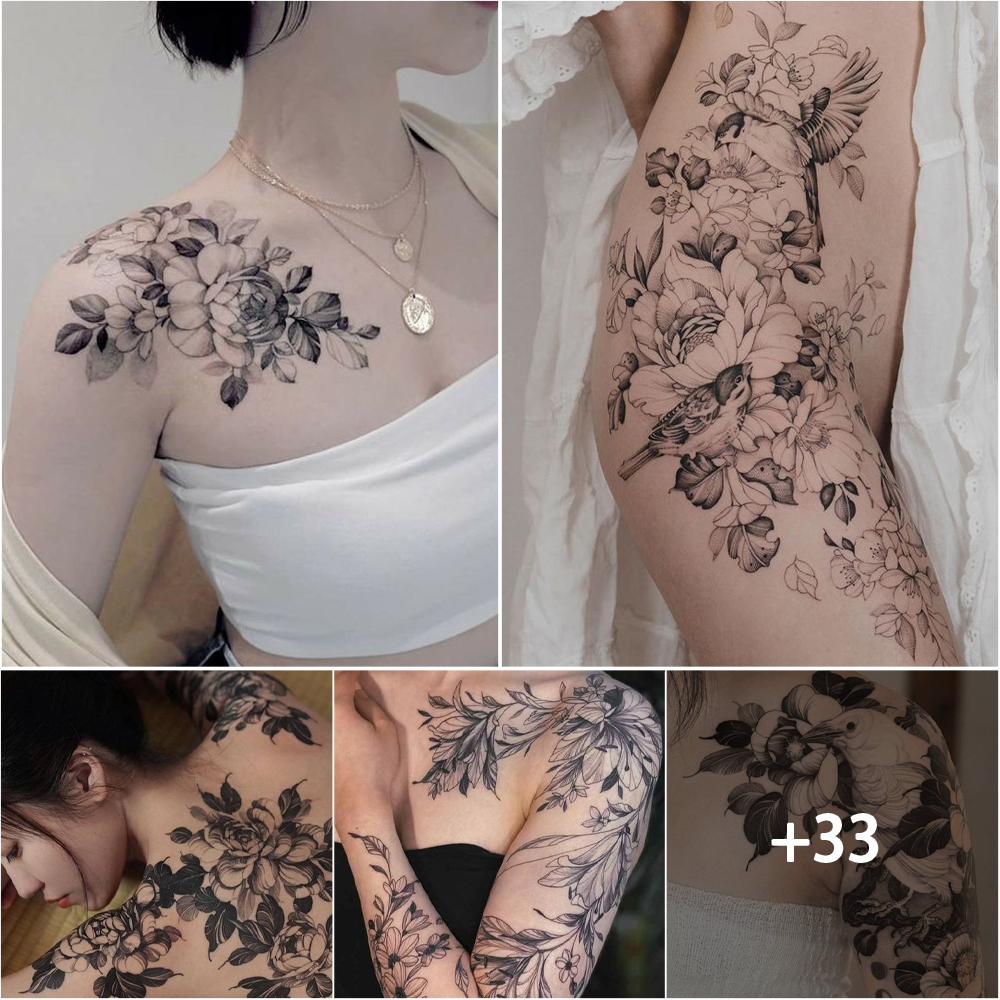 Collection of extremely striking tattoos for women with nature themes.